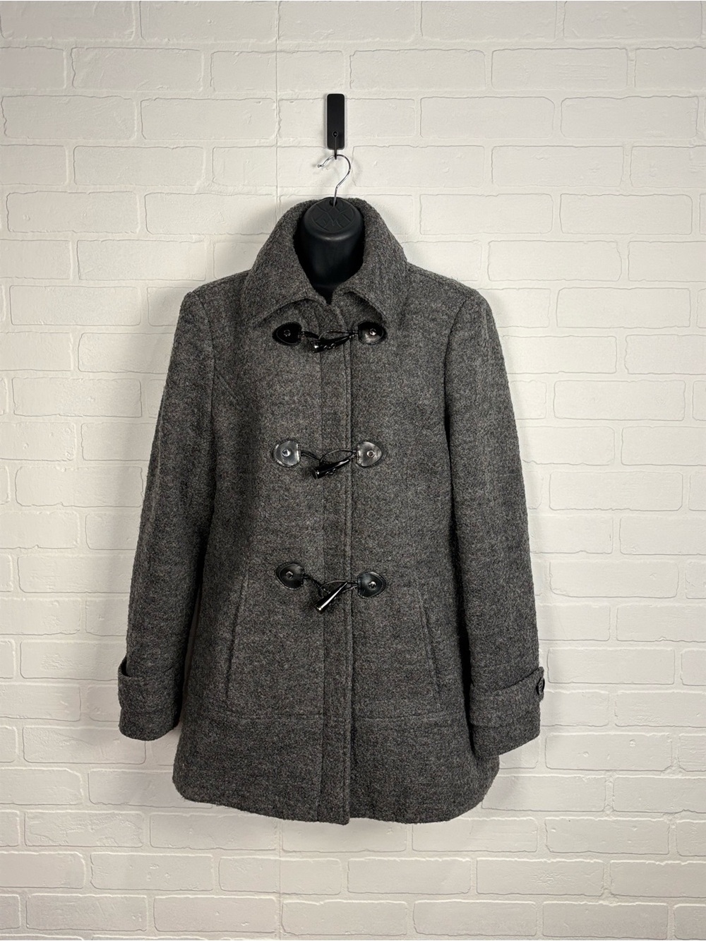 Calvin Klein Grey Wool Blend Quilted Lined Toggle Duffle Coat Jacket Medium M